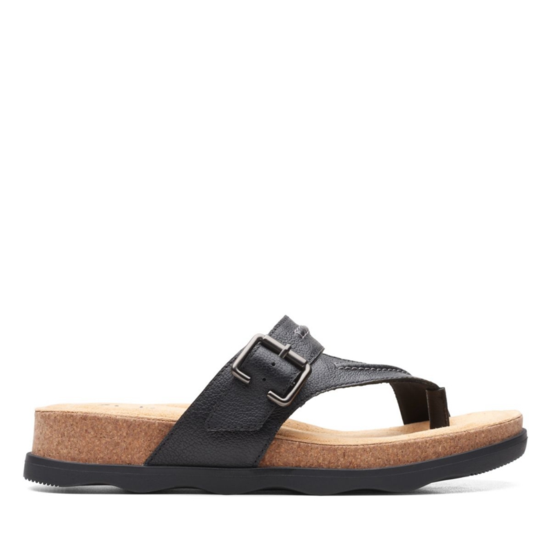 Black Clarks Brynn Madi Leather Women's Sandals | 87392-WKCX