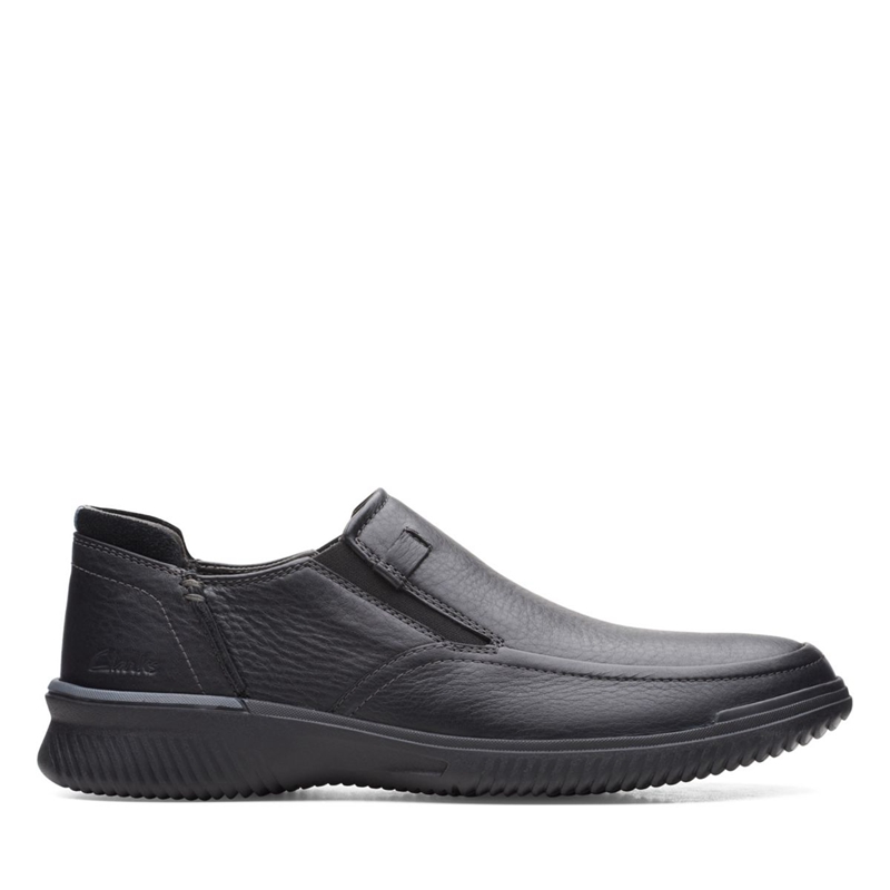 Black Clarks Donaway Step Leather Men's Slip Ons | 48207-GKLX