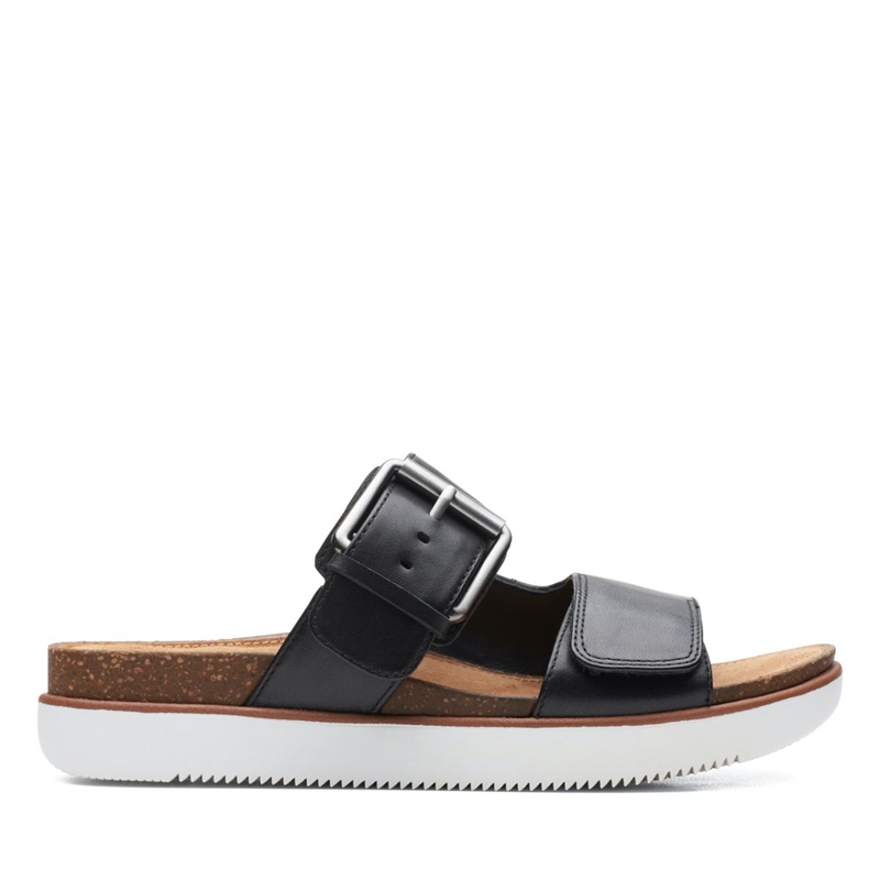 Black Clarks Elayne Ease Leather Women's Sandals | 84250-KWBL