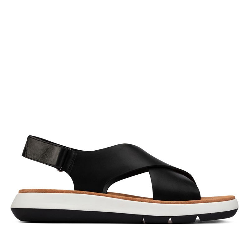 Black Clarks Jemsa Cross Leather Women's Sandals | 62307-LVOU