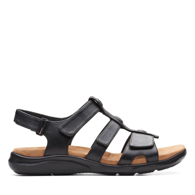 Black Clarks Kylyn Step Leather Women's Sandals | 67381-LOCE