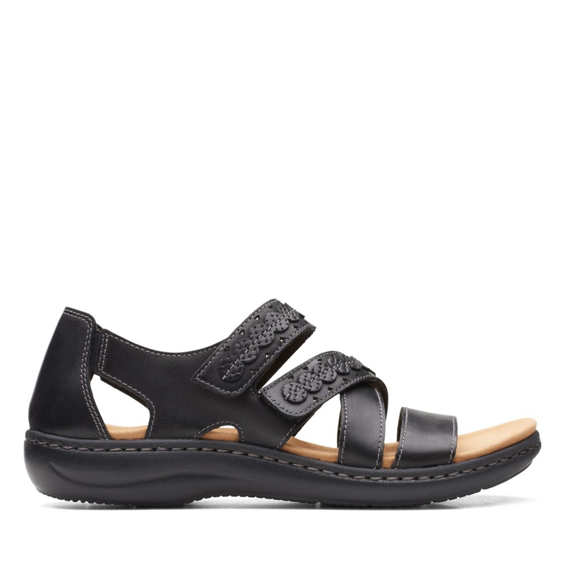 Black Clarks LaurieannHolly Leather Women's Sandals | 23971-IVSJ