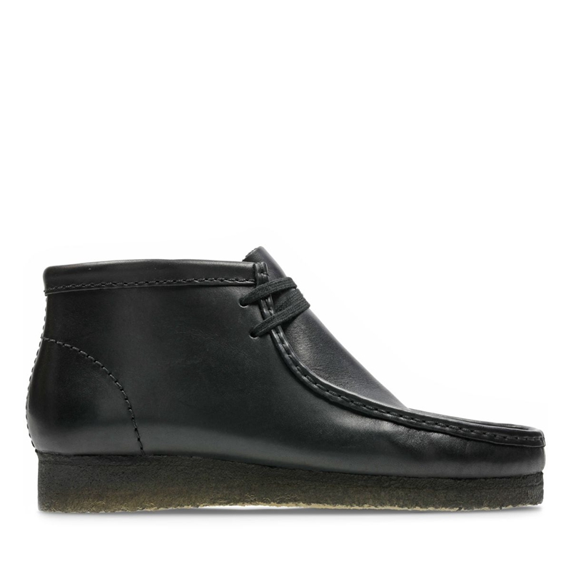 Black Clarks Leather Men's Desert Boots | 64187-TENF