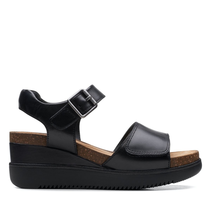 Black Clarks Lizby Strap Leather Women's Sandals | 72458-RMSJ