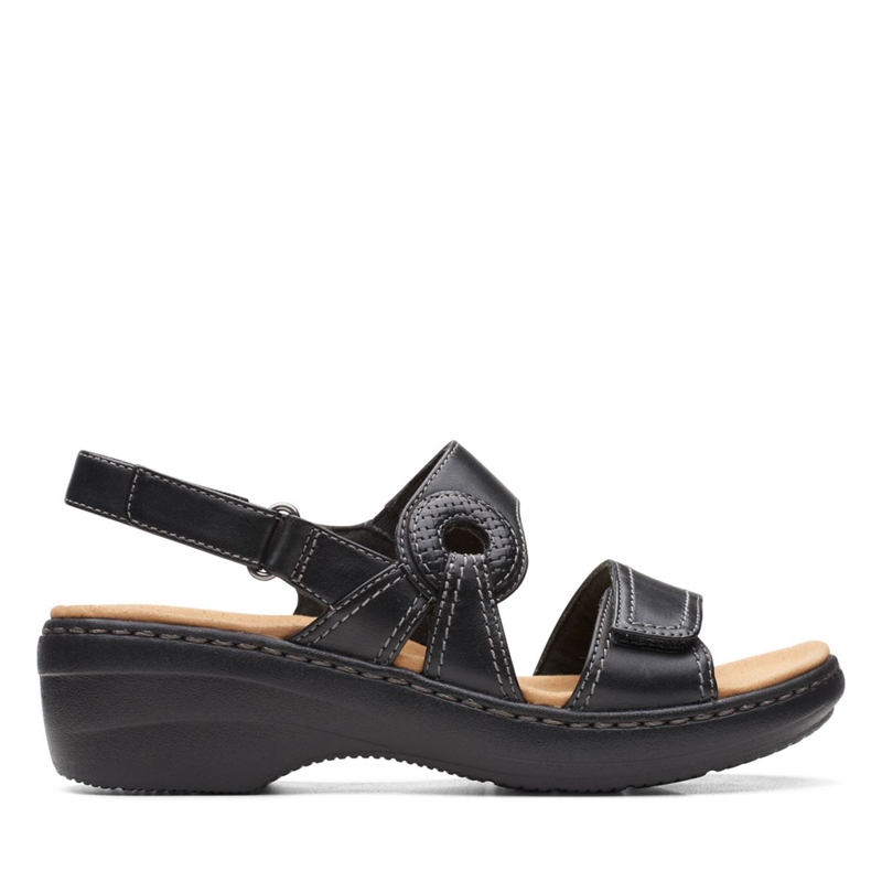 Black Clarks Merliah Opal Leather Women's Sandals | 42376-VZXO