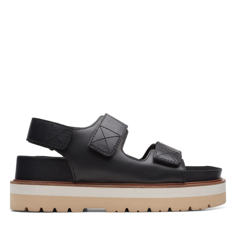 Black Clarks Orianna Sea Leather Women's Sandals | 93564-JVPM