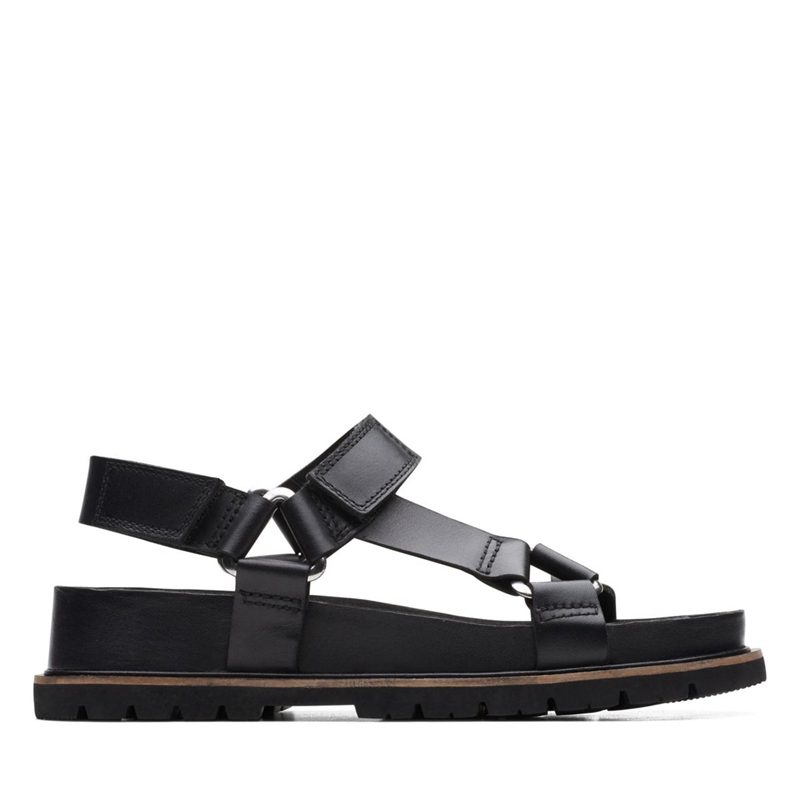 Black Clarks Orianna Sporty Leather Women's Sandals | 14783-LUOD