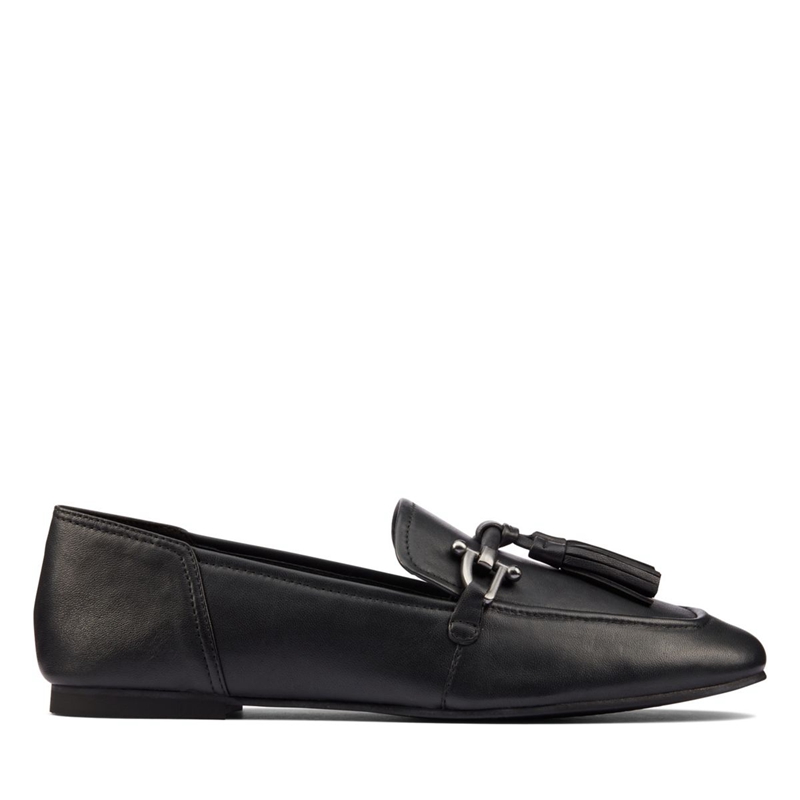 Black Clarks Pure 2 Tassel Leather Women's Flat Shoes | 16938-VBOX