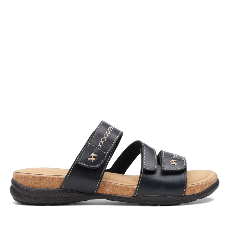 Black Clarks Roseville Bay Leather Women's Sandals | 01649-DHCE