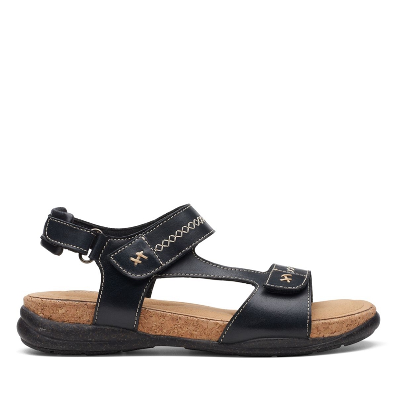 Black Clarks Roseville Mae Leather Women's Sandals | 62053-JLQF