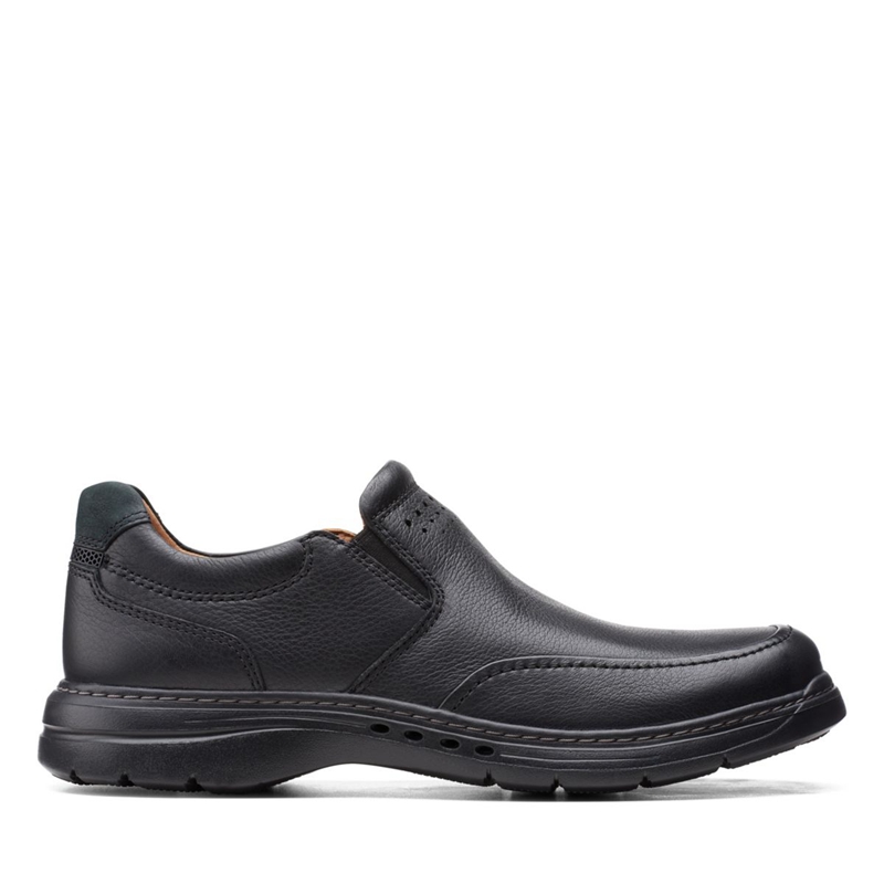 Black Clarks Un Brawley Step Leather Men's Loafers | 42837-BRHF