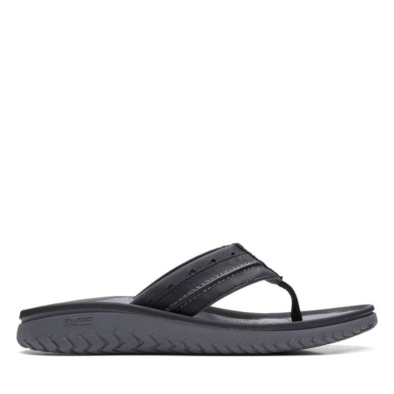 Black Clarks Wesley Post Men's Flip Flops | 16372-KBMD