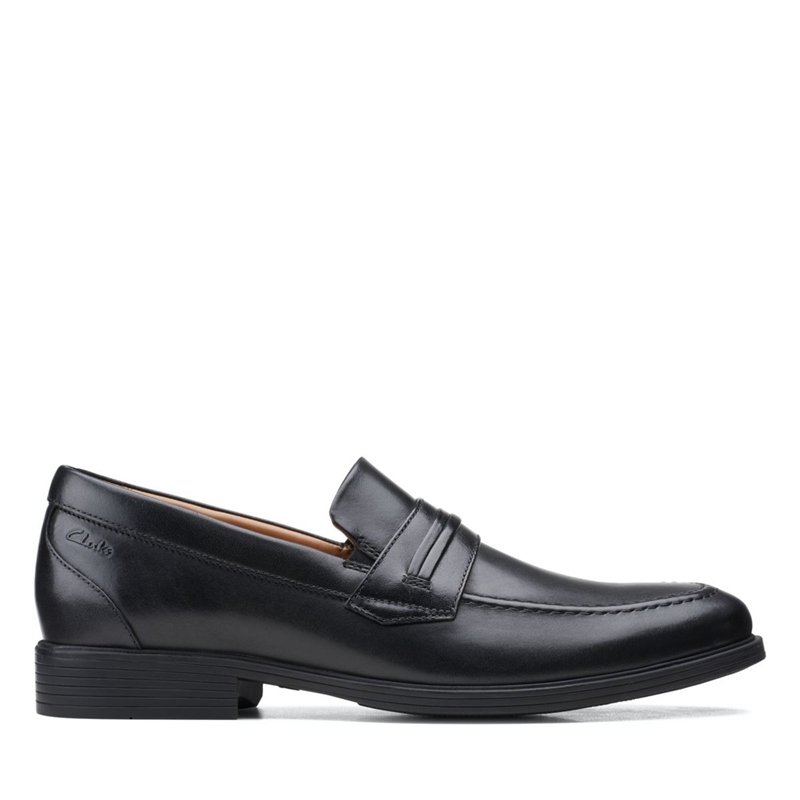 Black Clarks Whiddon Loafer Leather Men's Dress Shoes | 87305-RMIL