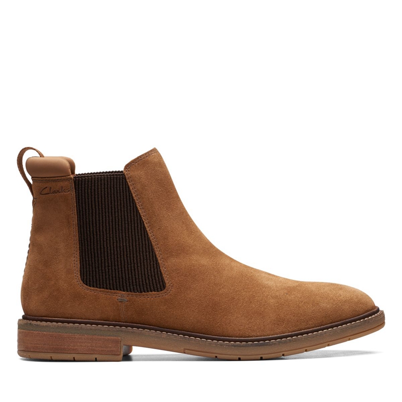 Brown Clarks Clarkdale Hall Cognac Suede Men's Chelsea Boots | 31568-MJDA