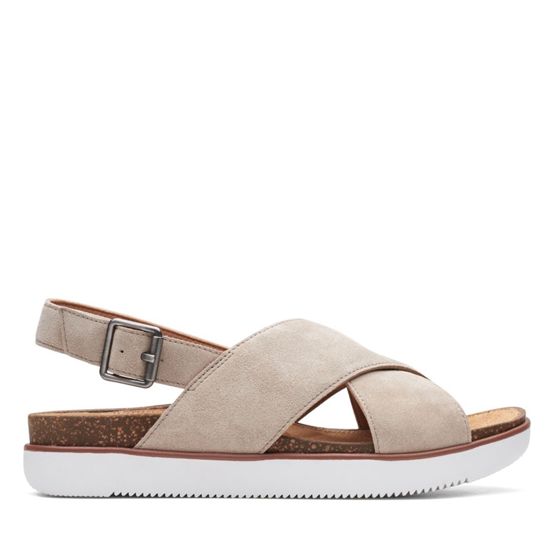 Brown Clarks Elayne Cross Sand Suede Women's Sandals | 89372-HUXY