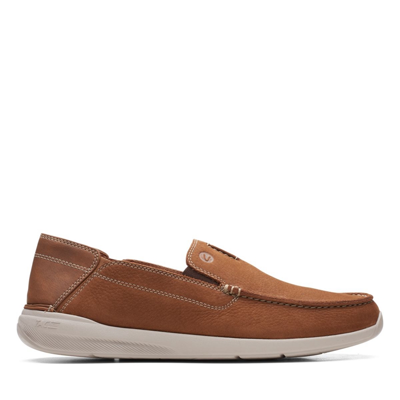 Brown Clarks Gorwin Step Nubuck Men's Slip Ons | 15430-XURK