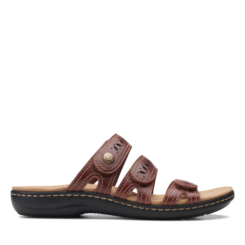 Brown Clarks Laurieann Dee Mahogany Leather Women's Sandals | 67543-WCUY