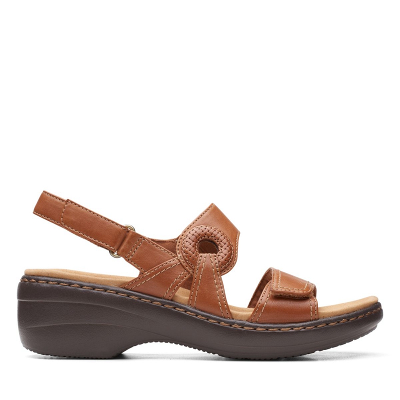 Brown Clarks Merliah Opal Leather Women's Sandals | 34190-SBDR