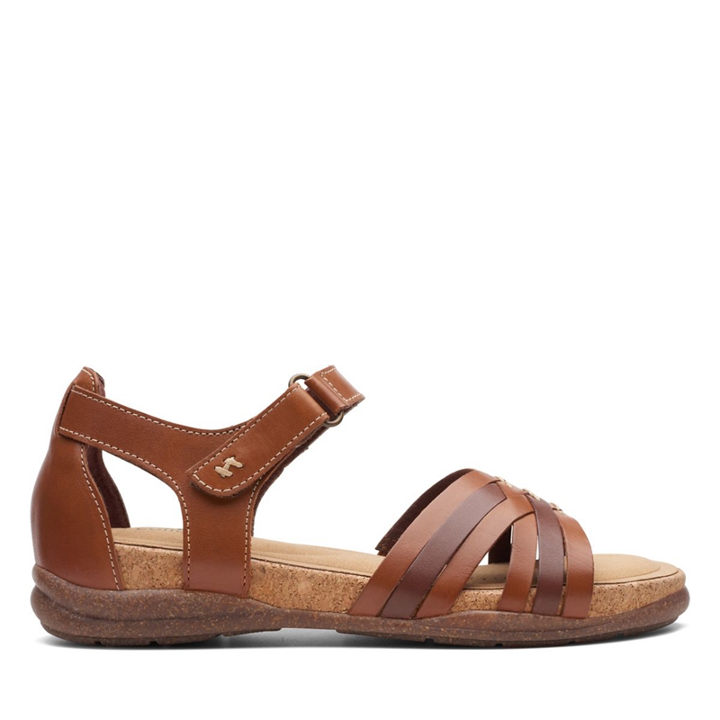 Brown Clarks Roseville Cove Tan Leather Women's Sandals | 17283-RPOF