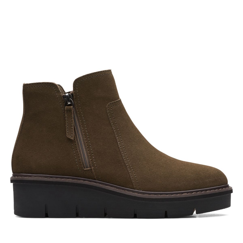 Dark Olive Clarks Airabell Zip Sde Women's Desert Boots | 49235-IQUH