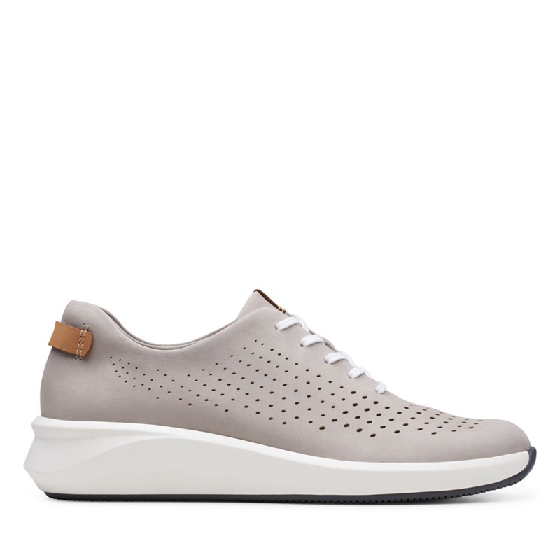 Grey Clarks Un Rio Tie Stone nubuck Women's Sneakers | 62794-OBVW