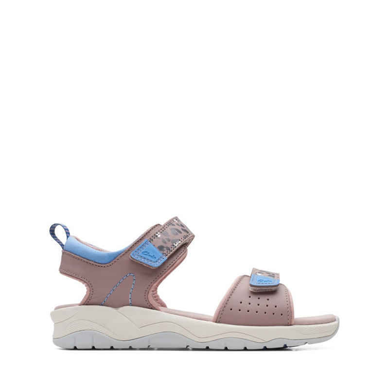 Grey / Pink Clarks Clowder Print Older Kids' Sandals | 23465-RCYX