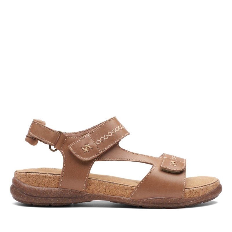 Light Brown Clarks Roseville Mae Light Tan Lea Women's Sandals | 80537-SHXQ