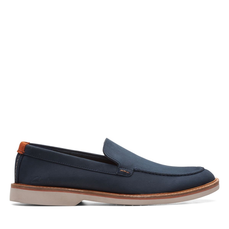 Navy Clarks Atticus LT Edge Nubuck Men's Slip Ons | 56734-HQIA