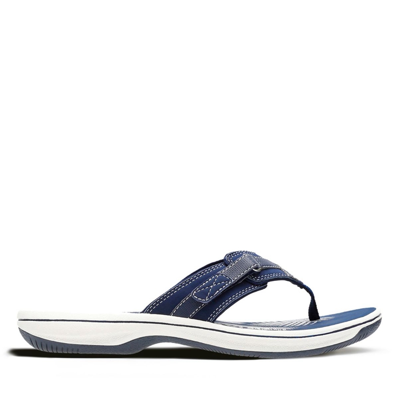 Navy Clarks BREEZE SEA Synthetic Women's Flip Flops | 02541-TXYL