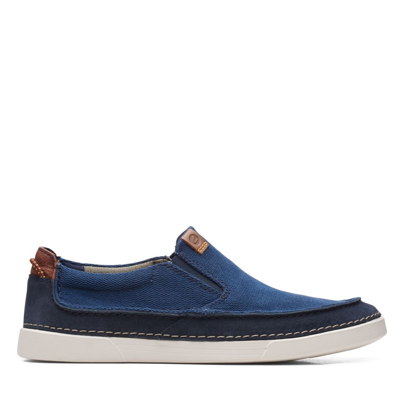 Navy Clarks Gereld Step Combi Men's Slip Ons | 65240-YXBD