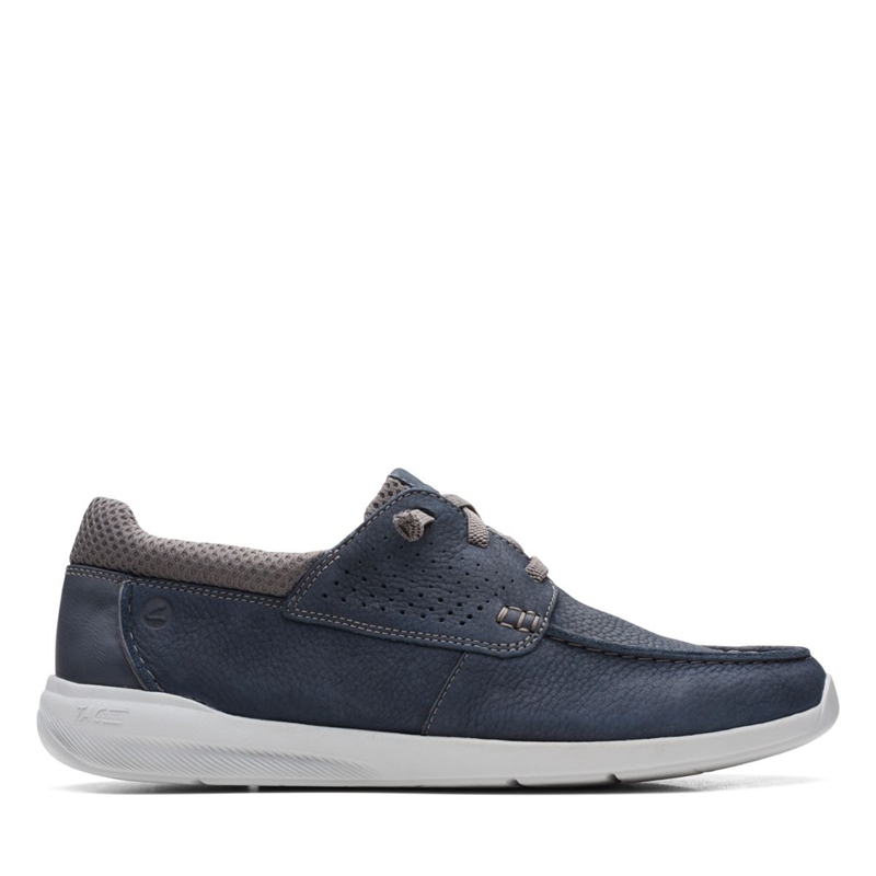 Navy Clarks Gorwin Moc Nubuck Men's Slip Ons | 36745-OMBG