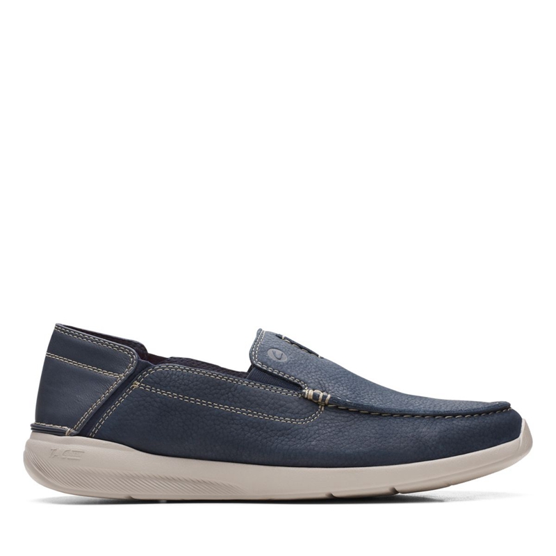 Navy Clarks Gorwin Step Nubuck Men's Slip Ons | 58671-VSEK