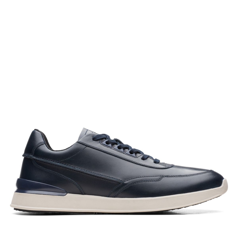 Navy Clarks RaceLite Lace Leather Men's Sneakers | 25061-ACOY