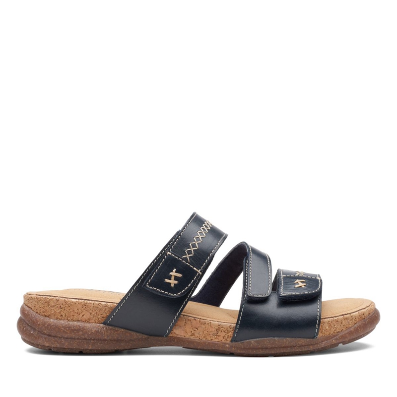 Navy Clarks Roseville Bay Leather Women's Sandals | 95601-TZNR