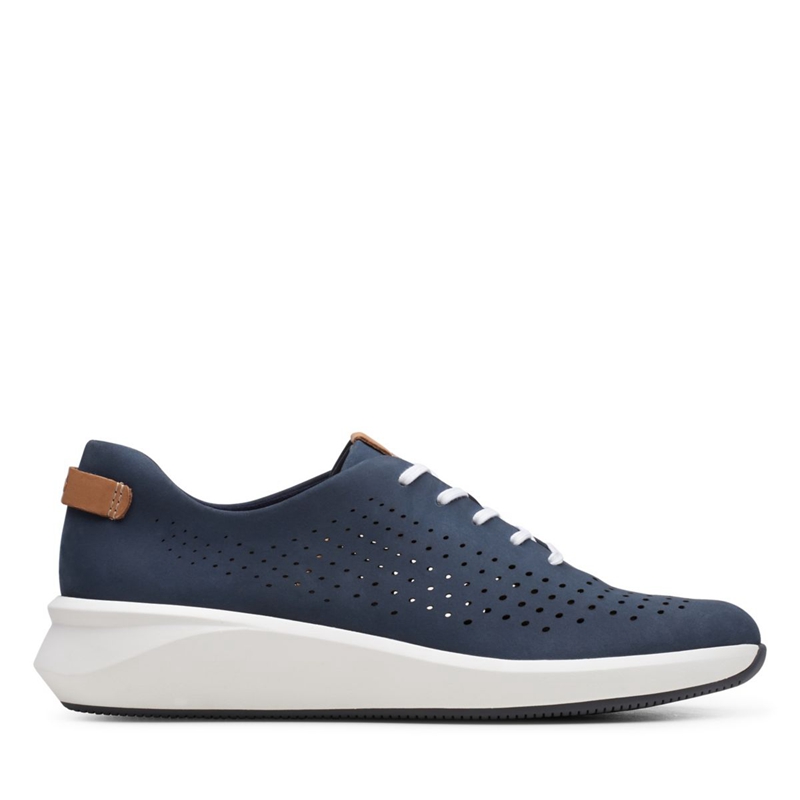 Navy Clarks Un Rio Tie Nubuck Women's Sneakers | 71632-UBFW