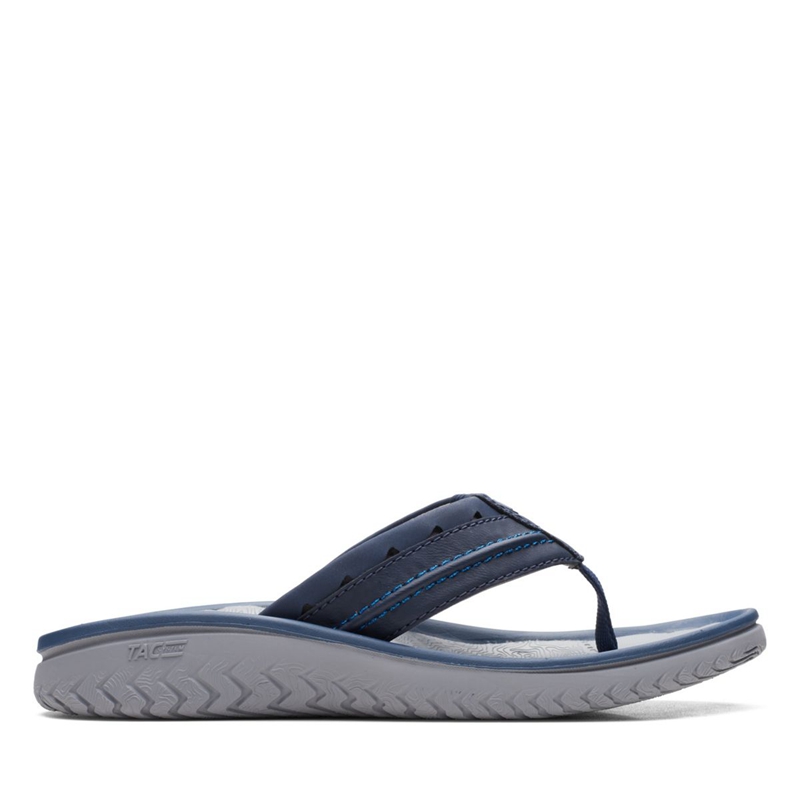 Navy Clarks Wesley Post Men's Flip Flops | 25730-VZYD