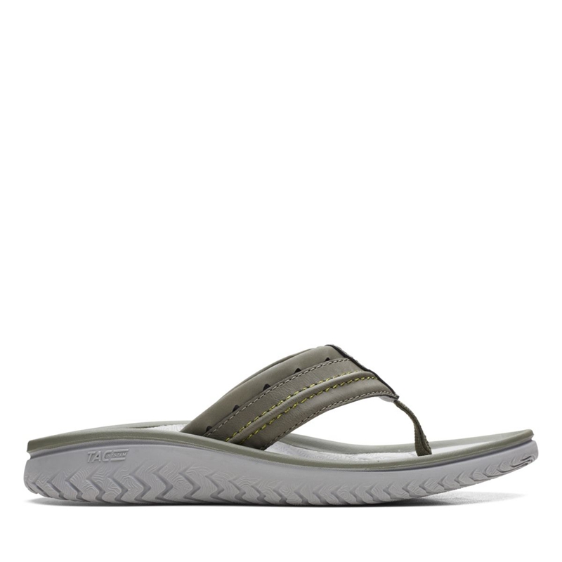 Olive Clarks Wesley Post Men's Flip Flops | 43527-GIYU