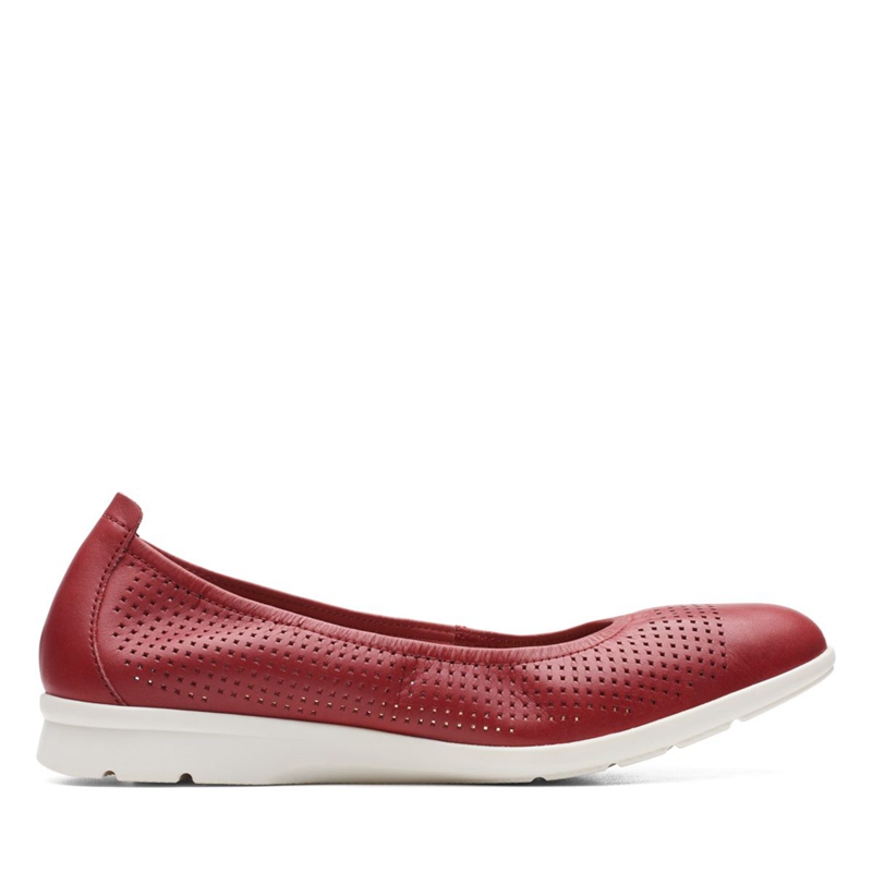 Red Clarks Jenette Ease Leather Women's Flat Shoes | 49301-UOWZ