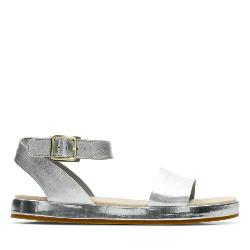 Silver Clarks Botanic Ivy Silver Leather Women's Sandals | 17638-ETAR