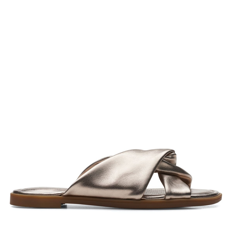 Silver Clarks Reyna Twist Metallic Women's Sandals | 37592-NIAS