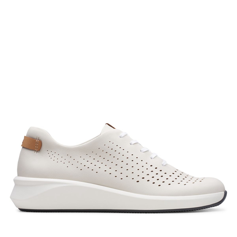 White Clarks Un Rio Tie Leather Women's Sneakers | 41536-MQBO