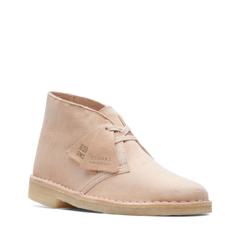 Beige Clarks Natural Suede Women's Desert Boots | 47861-KRBN