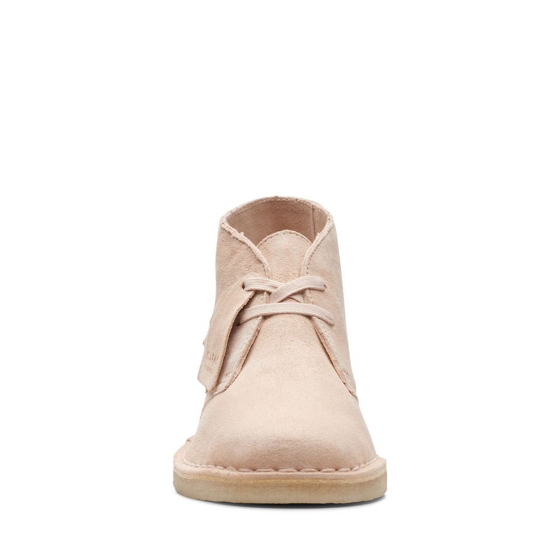 Beige Clarks Natural Suede Women's Desert Boots | 47861-KRBN