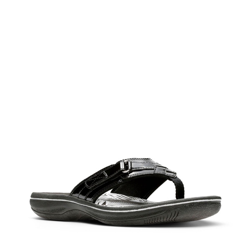 Black Clarks BREEZE SEA Pat Women's Flip Flops | 75034-ZNTG