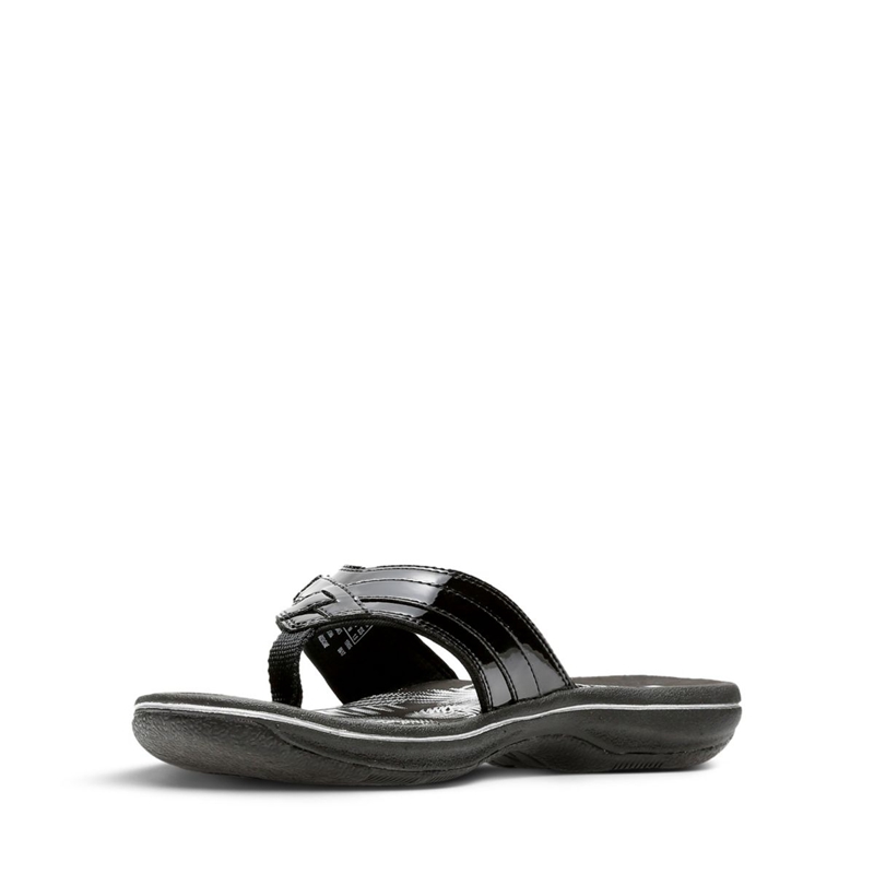 Black Clarks BREEZE SEA Pat Women's Flip Flops | 75034-ZNTG