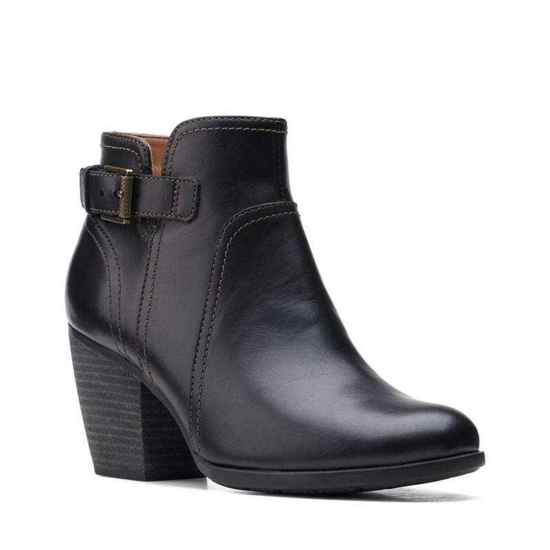 Black Clarks Bergen Vibe Leather Women's Heeled Boots | 95348-XGSQ