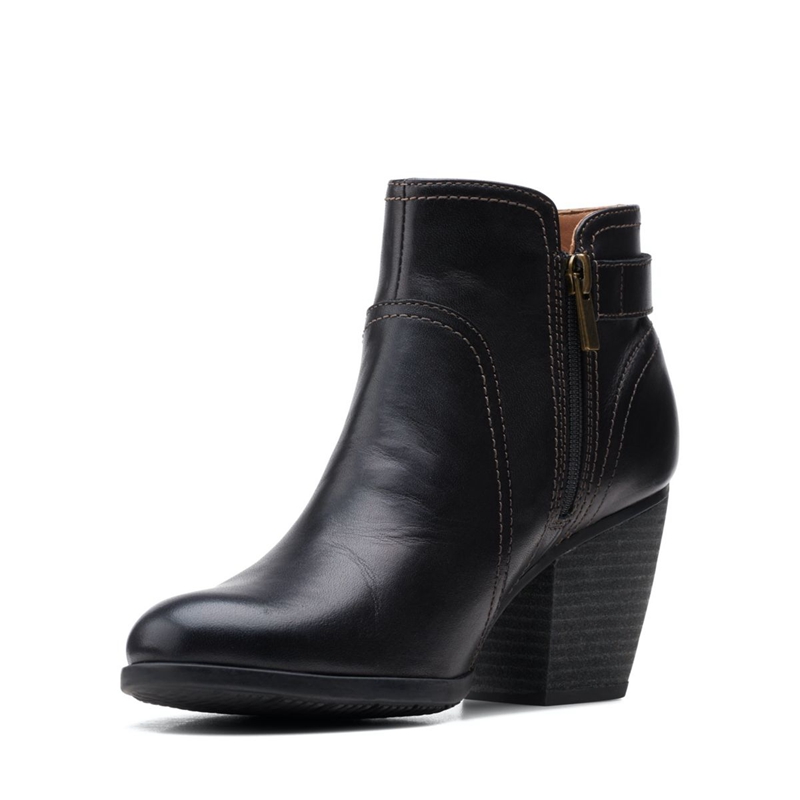 Black Clarks Bergen Vibe Leather Women's Heeled Boots | 95348-XGSQ