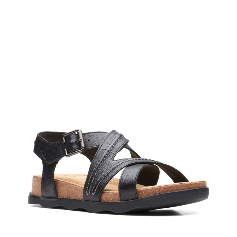 Black Clarks Brynn Ave Leather Women's Sandals | 86279-QMNK