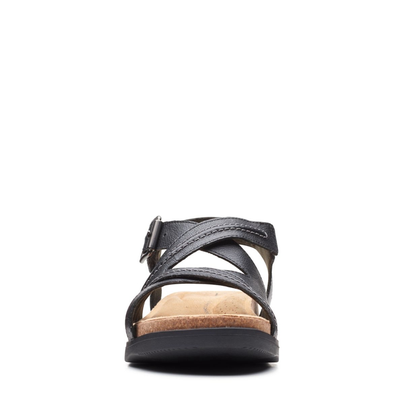 Black Clarks Brynn Ave Leather Women's Sandals | 86279-QMNK