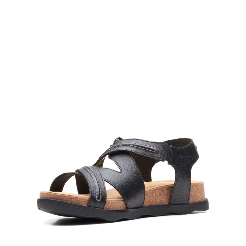 Black Clarks Brynn Ave Leather Women's Sandals | 86279-QMNK